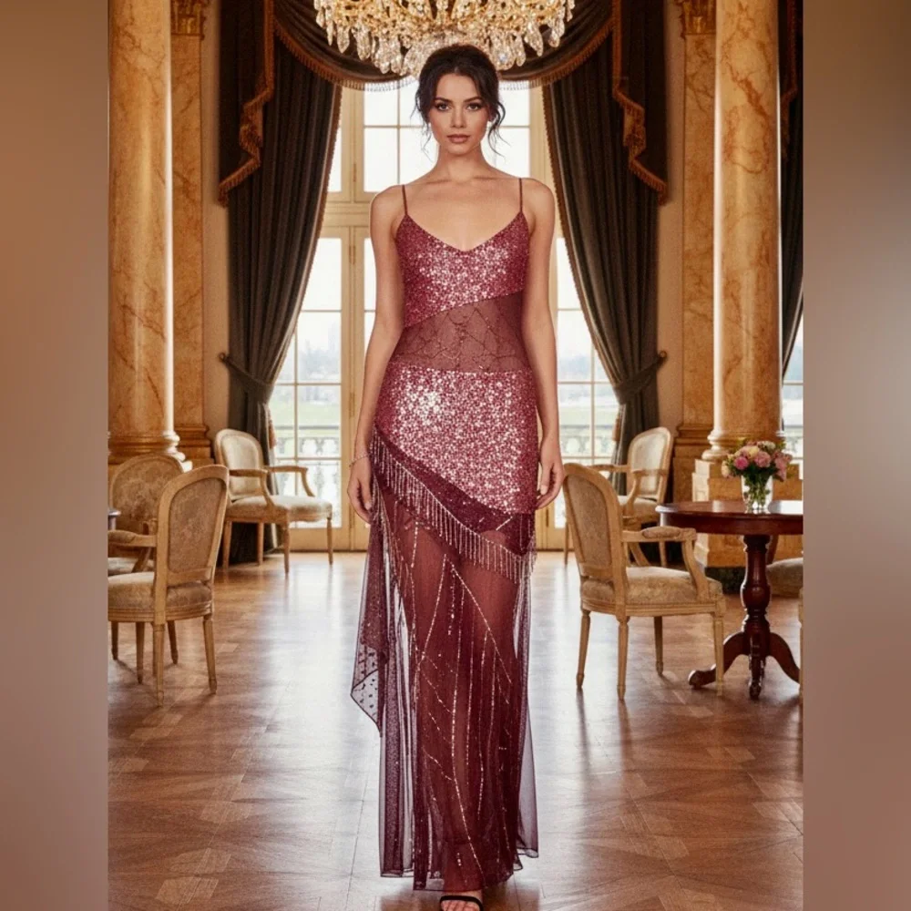 ATTITUDES BY DEBRA Glamorous Burgundy Sequin and beaded‎ evening dress Dress NWT